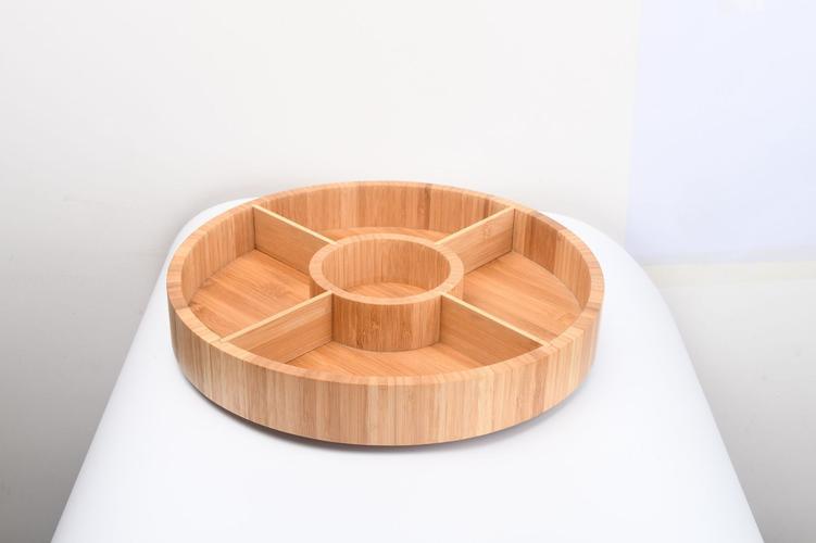 竹工艺品 圆形开槽盘坚果零食水果杂粮储物盒五格装盘果盘储物盘